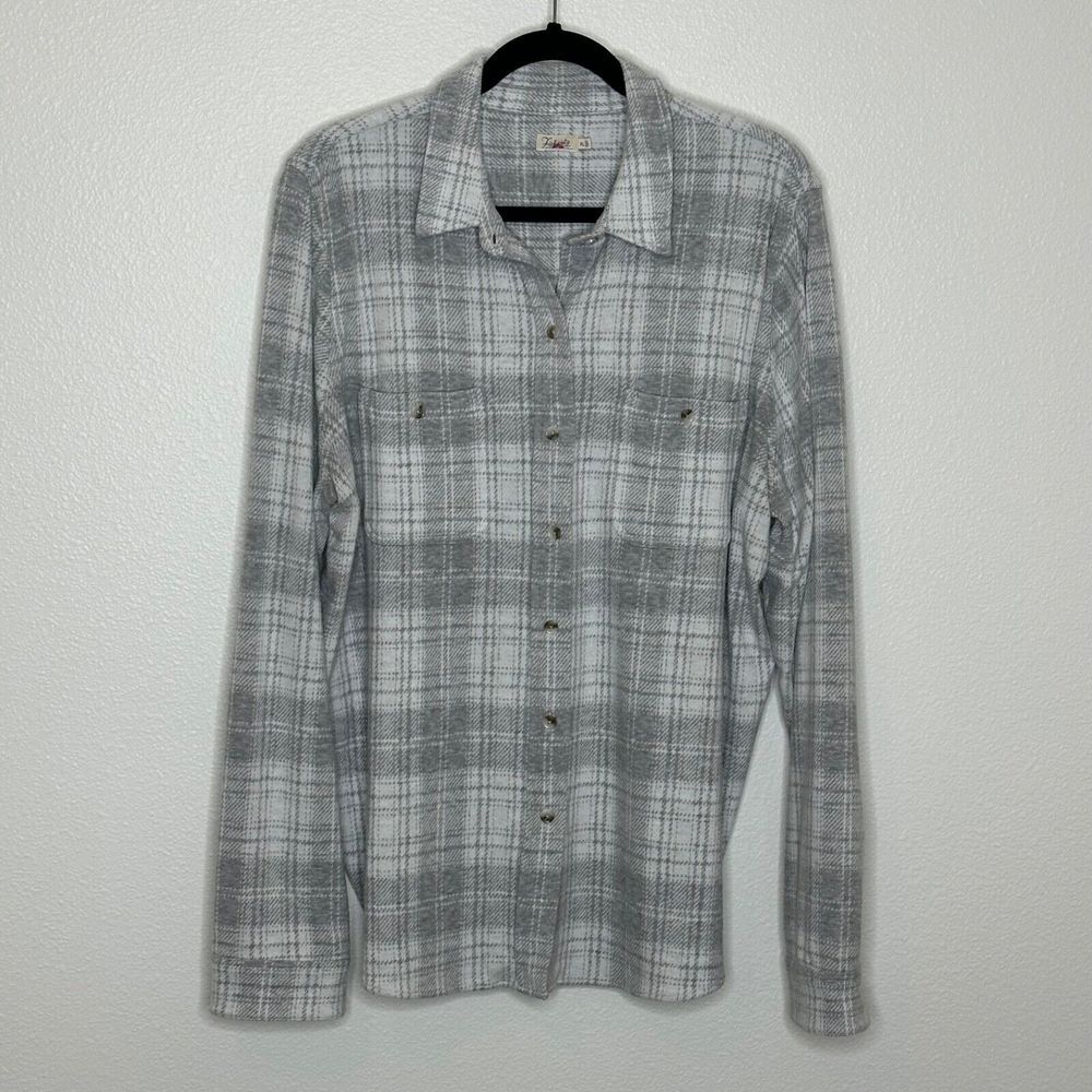 Faherty Legend Sweater Shirt Size XL Gray White Plaid Flannel Stretch Outdoor